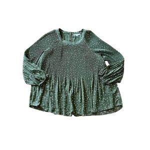DR2 Green Polka Dot Pleated Blouse - Size 2X